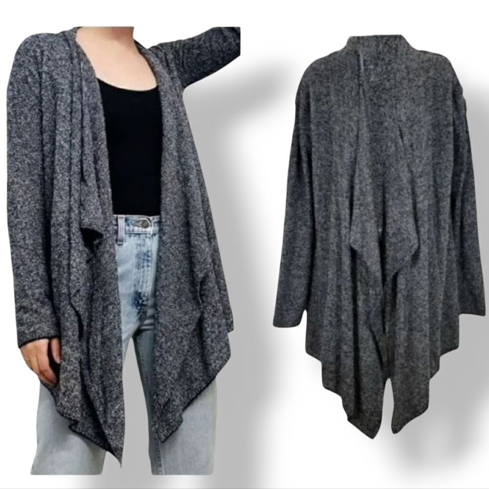 Barefoot Dreams Cozy Chic Lite Island Wrap Cardigan Sweater Gray/Black Size S/M